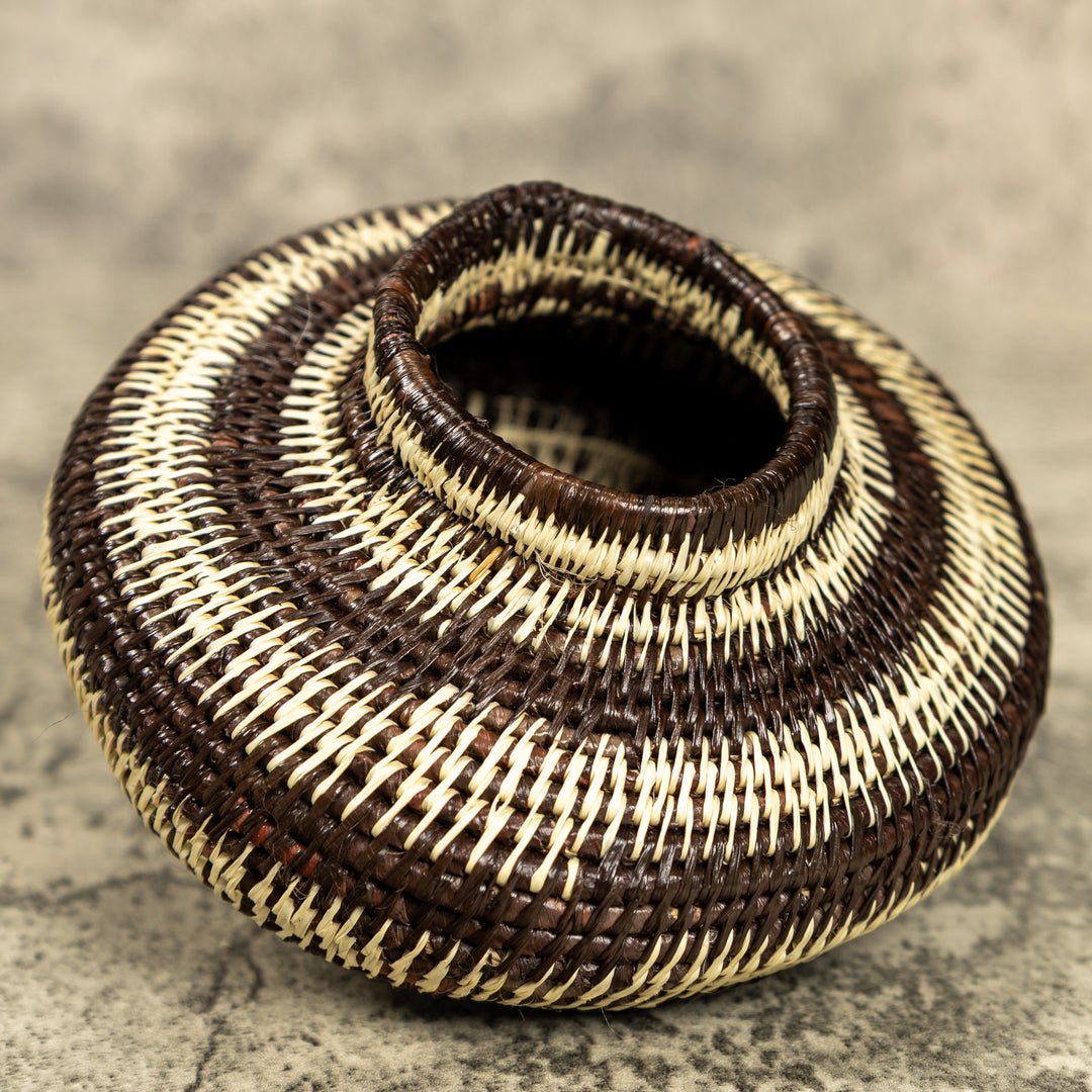 Small Brown And White Hand Woven Rainforest Basket