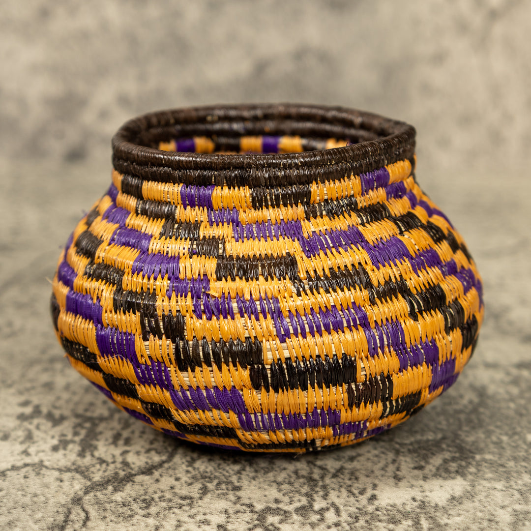Small Purple And Gold Hand Woven Rainforest Basket