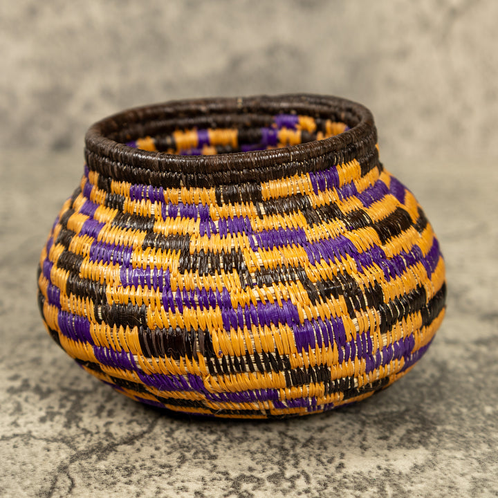 Small Purple And Gold Hand Woven Rainforest Basket