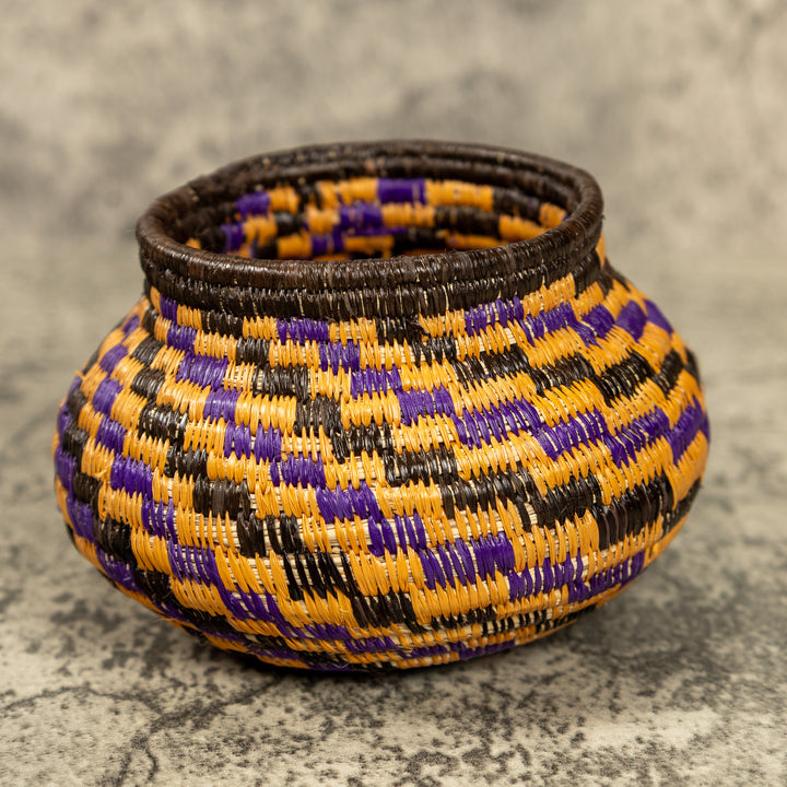 Small Purple And Gold Hand Woven Rainforest Basket