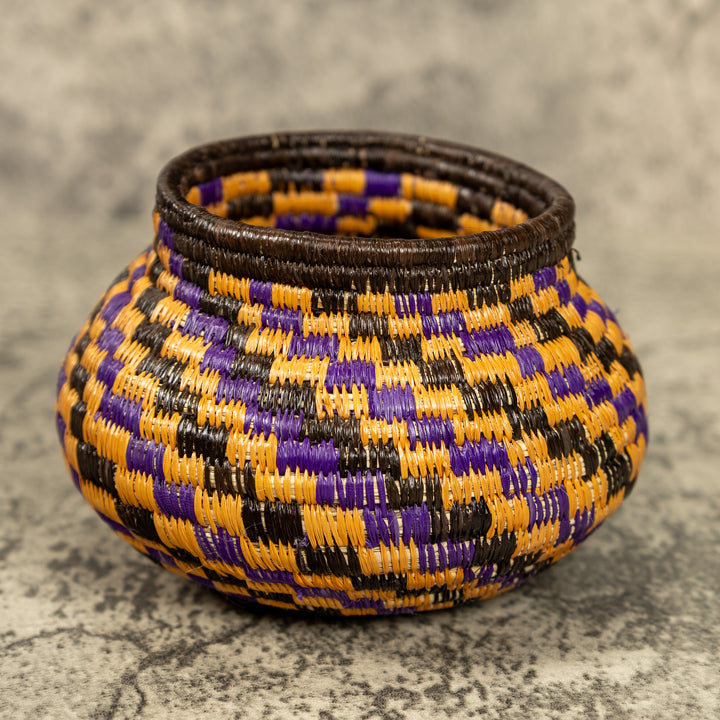 Small Purple And Gold Hand Woven Rainforest Basket