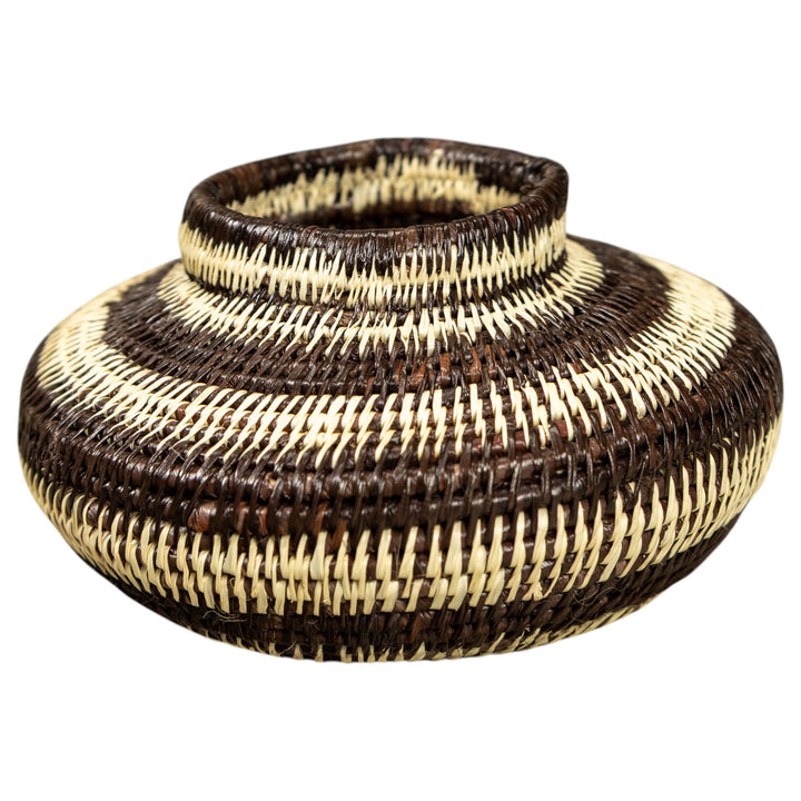 Small Brown And White Hand Woven Rainforest Basket