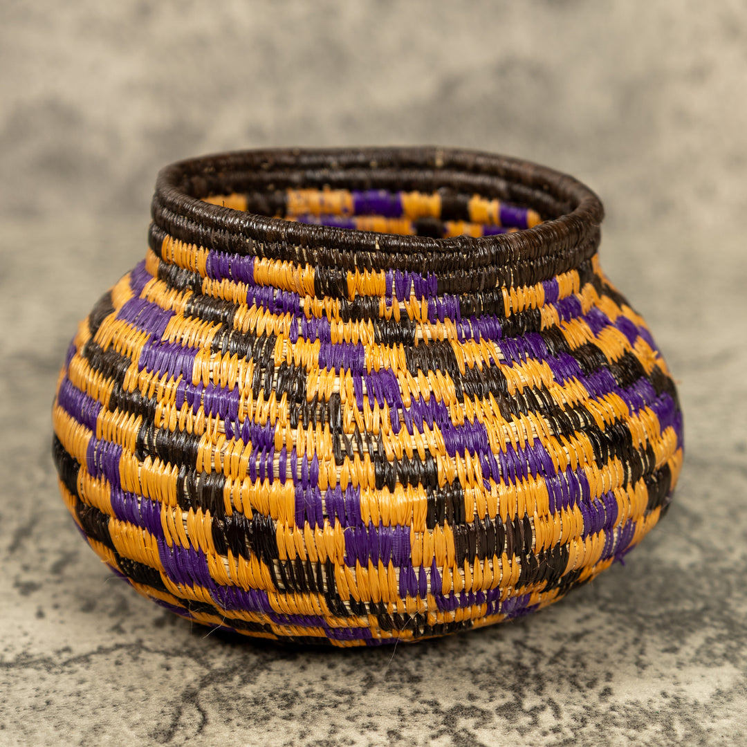 Small Purple And Gold Hand Woven Rainforest Basket