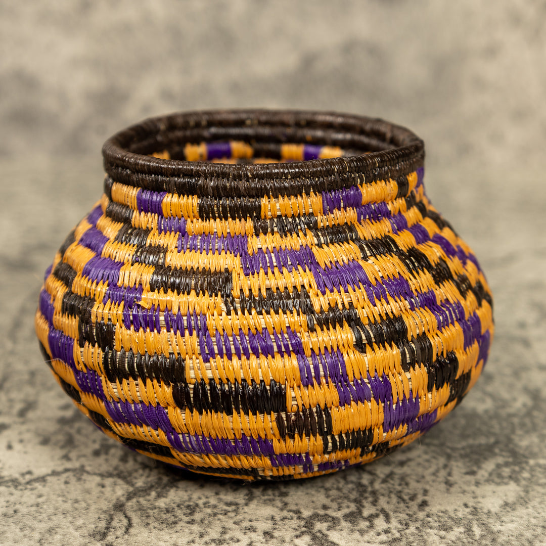 Small Purple And Gold Hand Woven Rainforest Basket