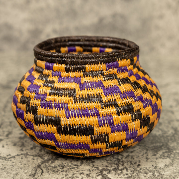 Small Purple And Gold Hand Woven Rainforest Basket