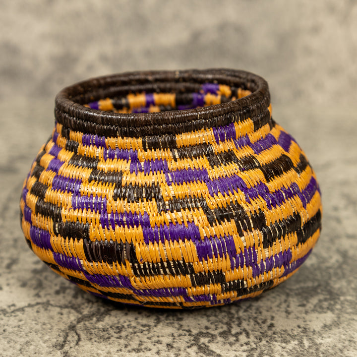 Small Purple And Gold Hand Woven Rainforest Basket
