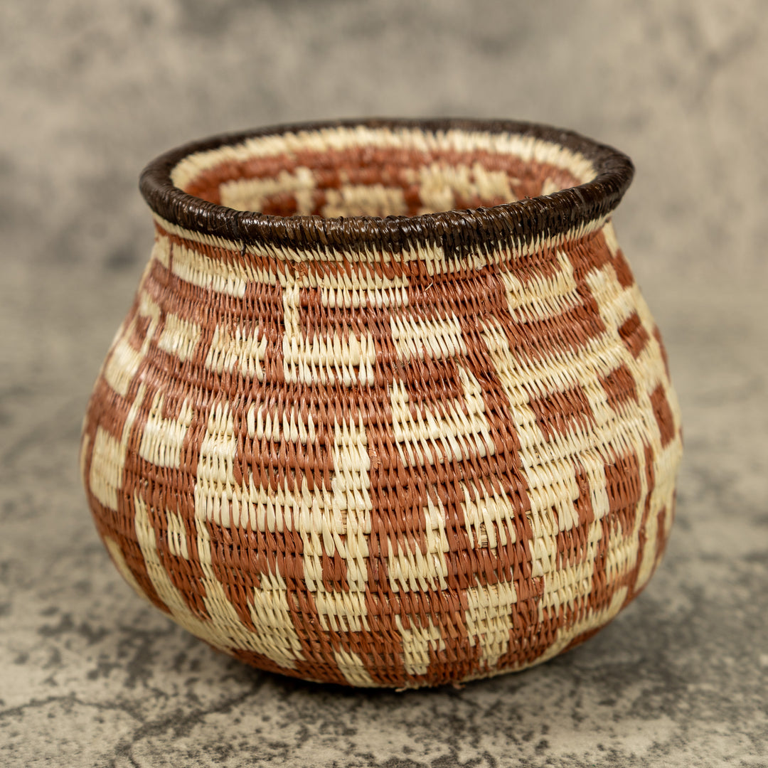 Small Brown And White Hand Woven Rainforest Basket