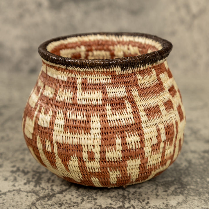 Small Brown And White Hand Woven Rainforest Basket