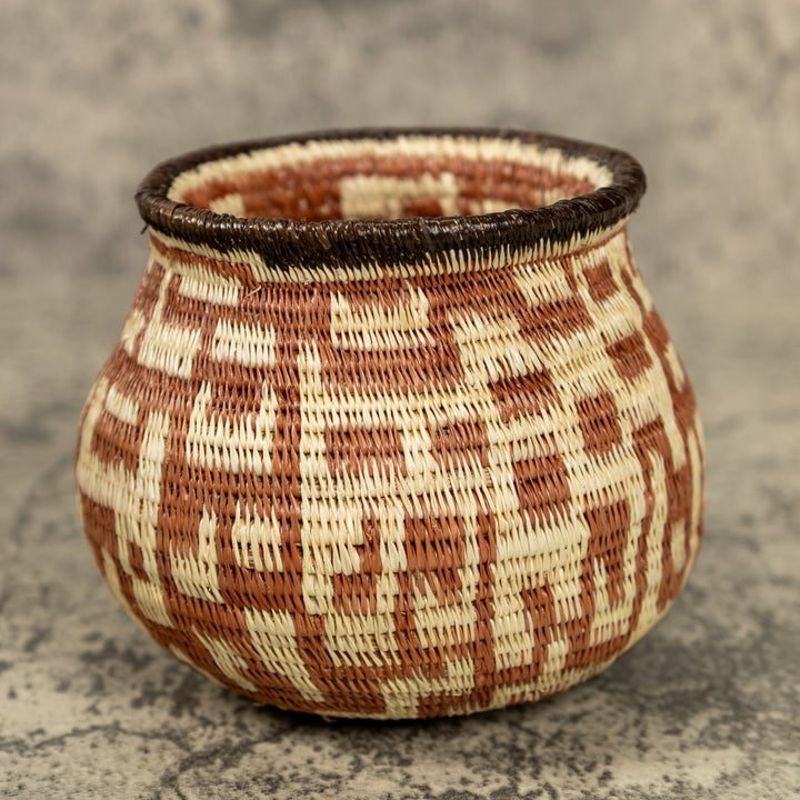Small Brown And White Hand Woven Rainforest Basket