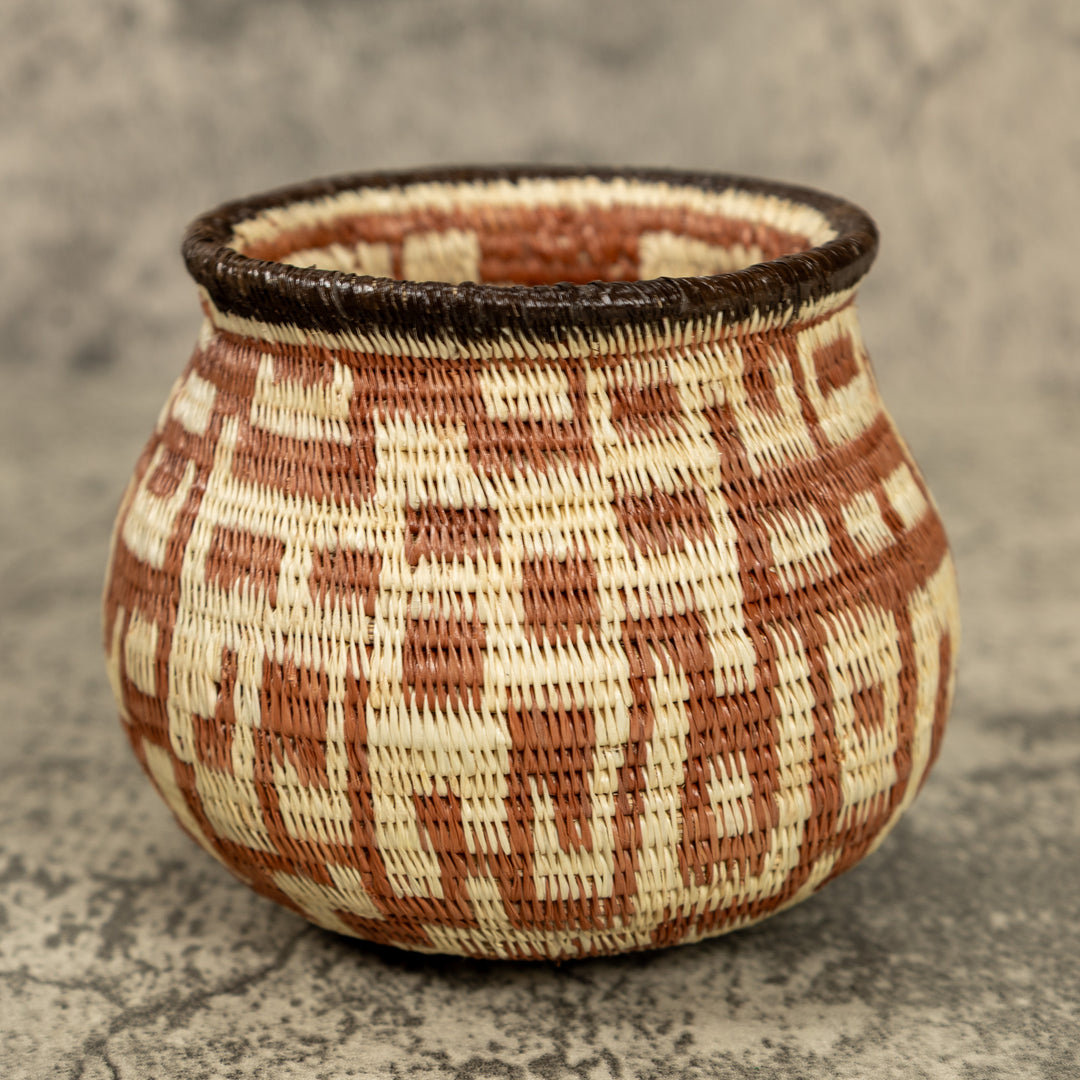 Small Brown And White Hand Woven Rainforest Basket