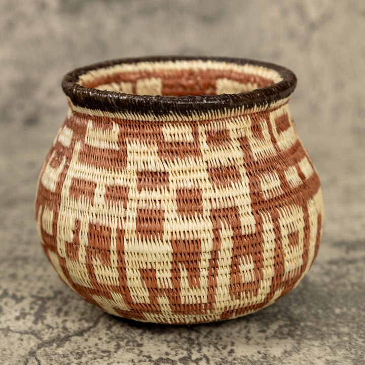 Small Brown And White Hand Woven Rainforest Basket