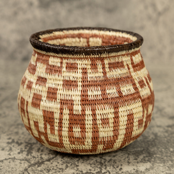 Small Brown And White Hand Woven Rainforest Basket