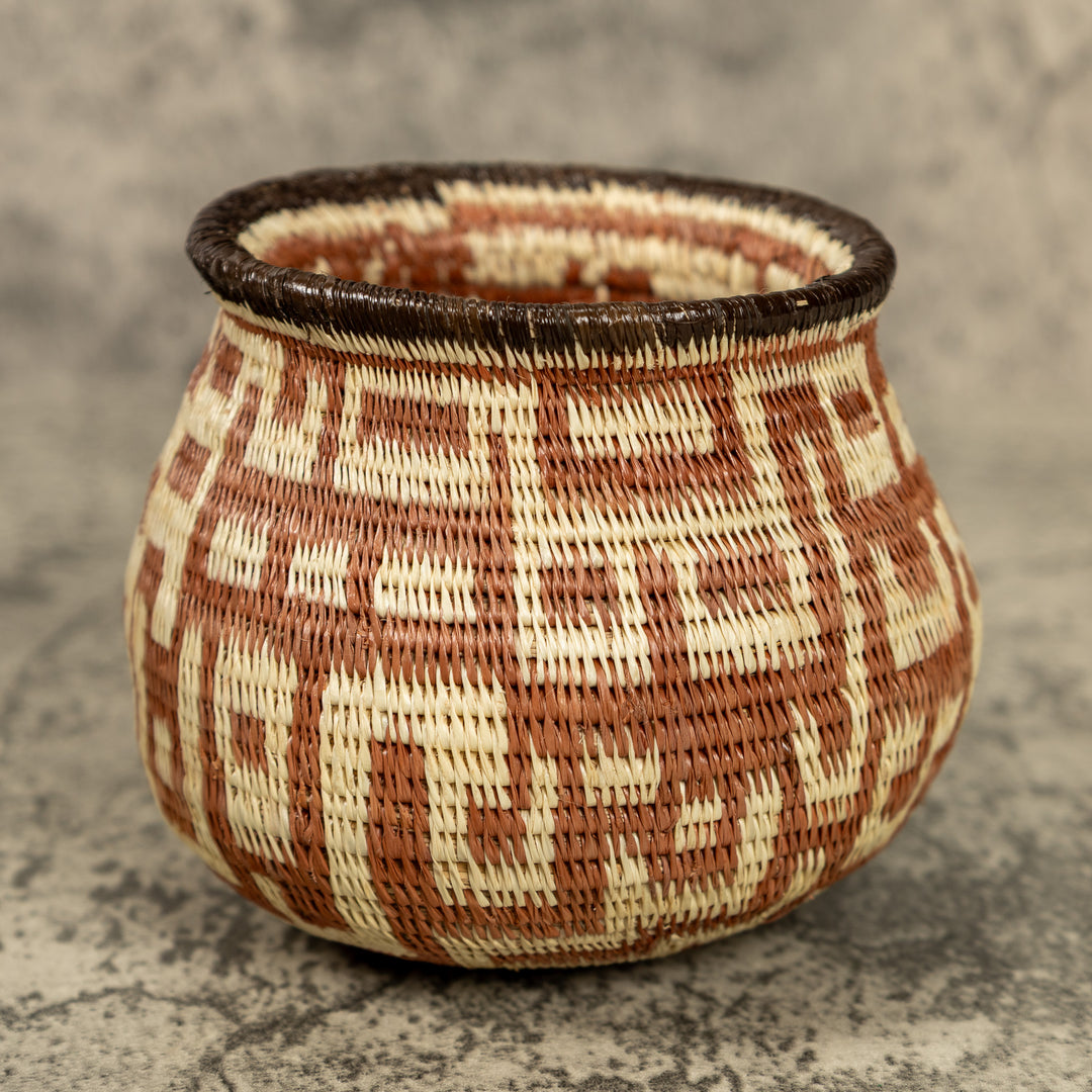 Small Brown And White Hand Woven Rainforest Basket
