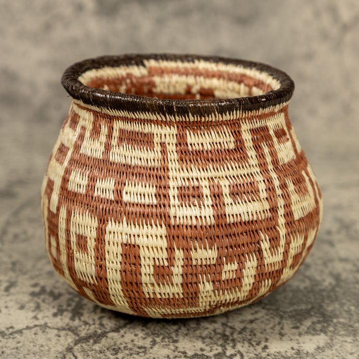Small Brown And White Hand Woven Rainforest Basket