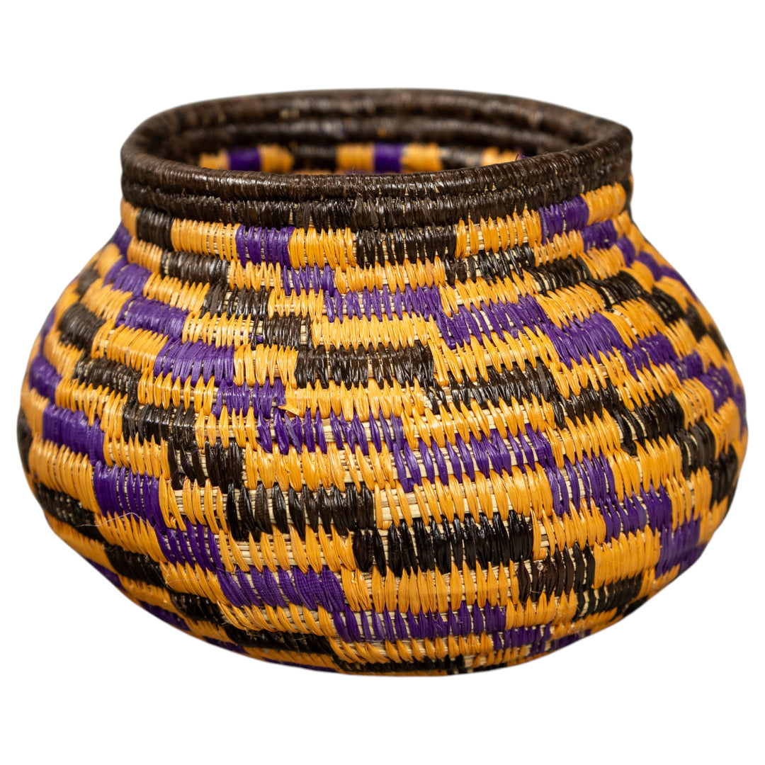 Small Purple And Gold Hand Woven Rainforest Basket