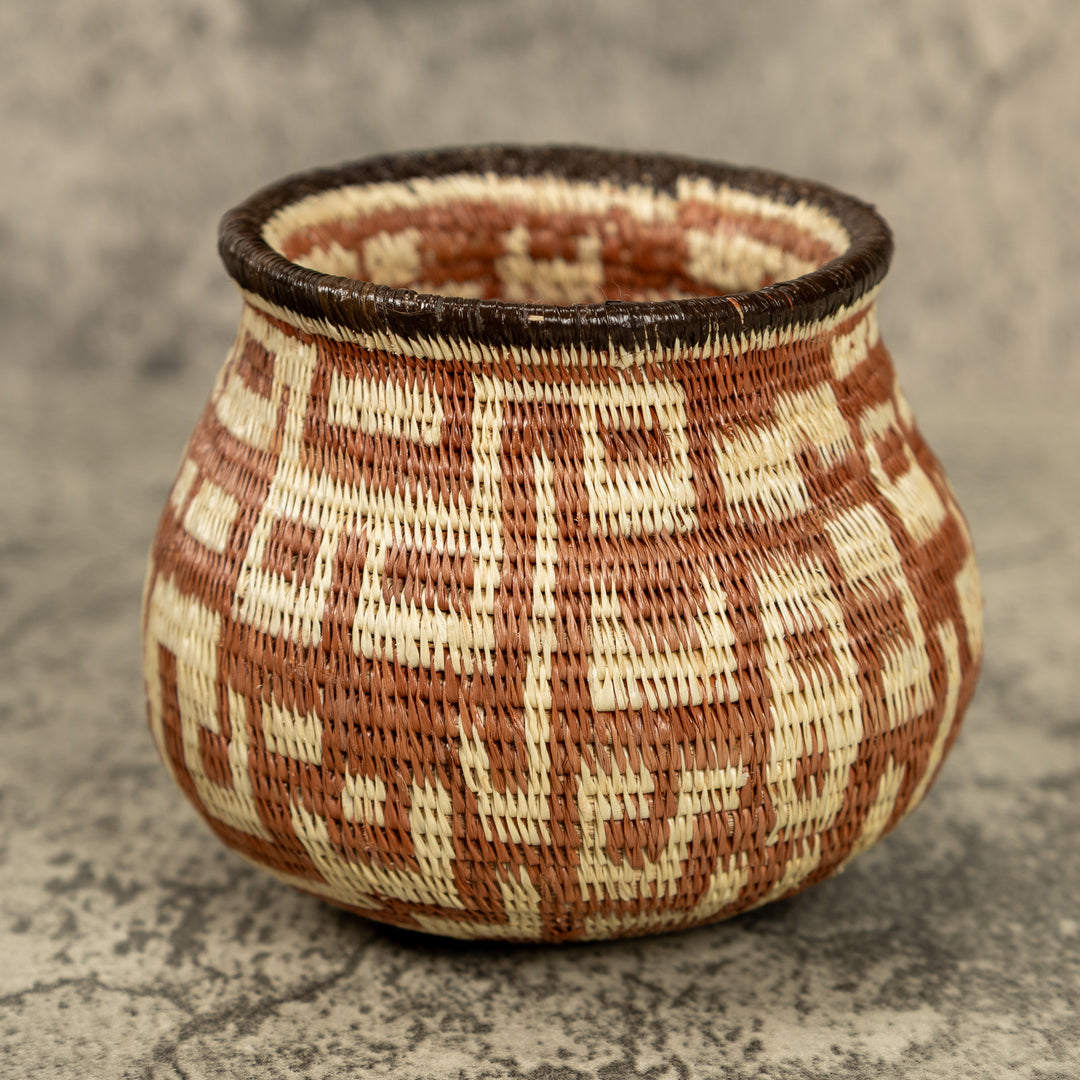 Small Brown And White Hand Woven Rainforest Basket