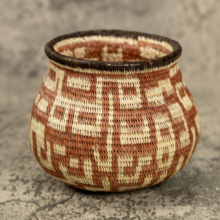 Small Brown And White Hand Woven Rainforest Basket