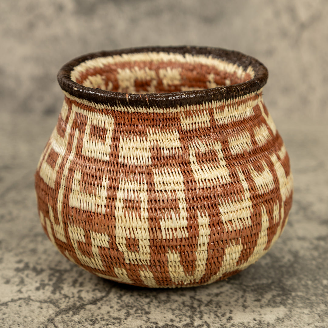 Small Brown And White Hand Woven Rainforest Basket