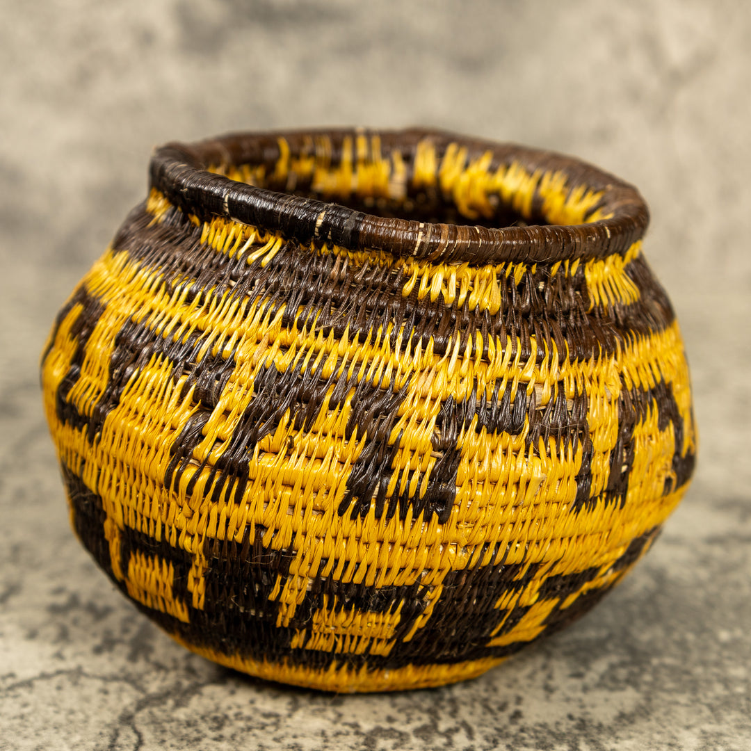 Vintage Brown And Gold Hand Woven Rainforest Basket