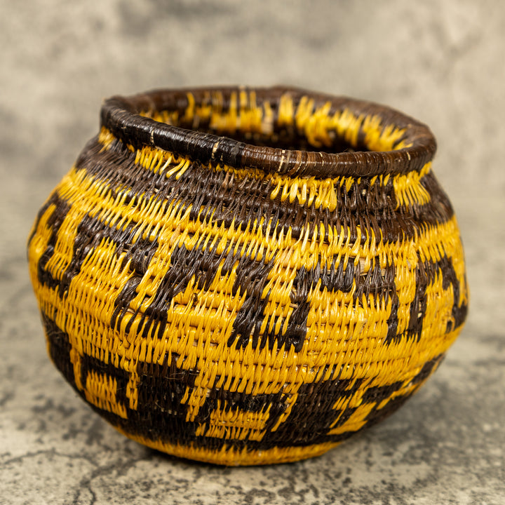 Vintage Brown And Gold Hand Woven Rainforest Basket