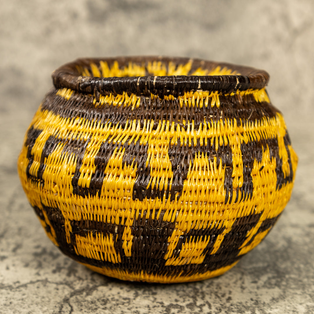 Vintage Brown And Gold Hand Woven Rainforest Basket