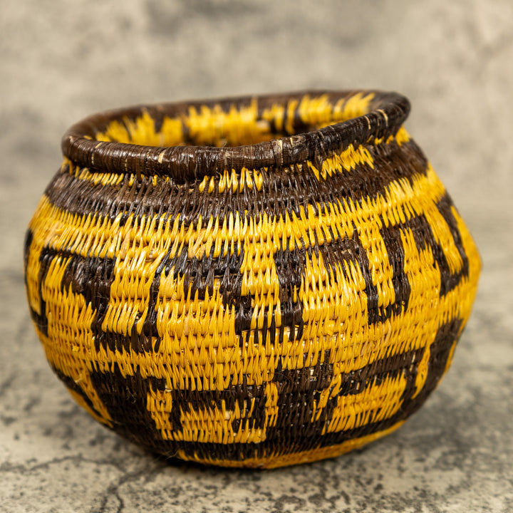 Vintage Brown And Gold Hand Woven Rainforest Basket