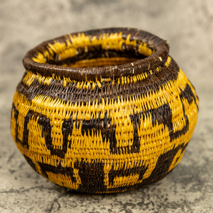 Vintage Brown And Gold Hand Woven Rainforest Basket
