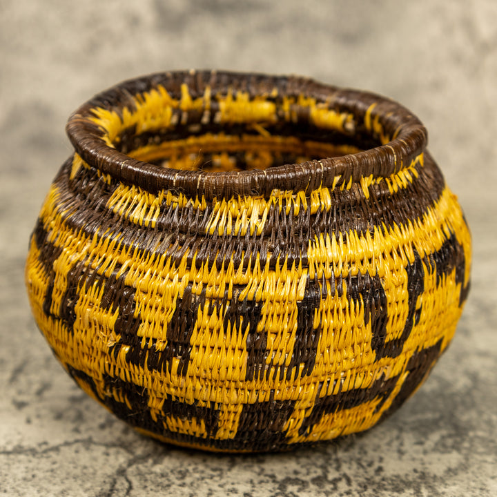 Vintage Brown And Gold Hand Woven Rainforest Basket