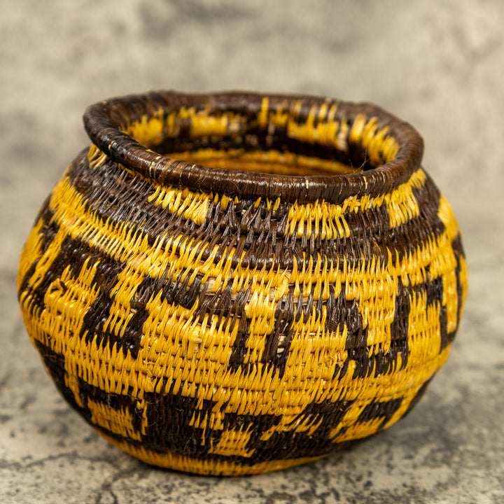 Vintage Brown And Gold Hand Woven Rainforest Basket