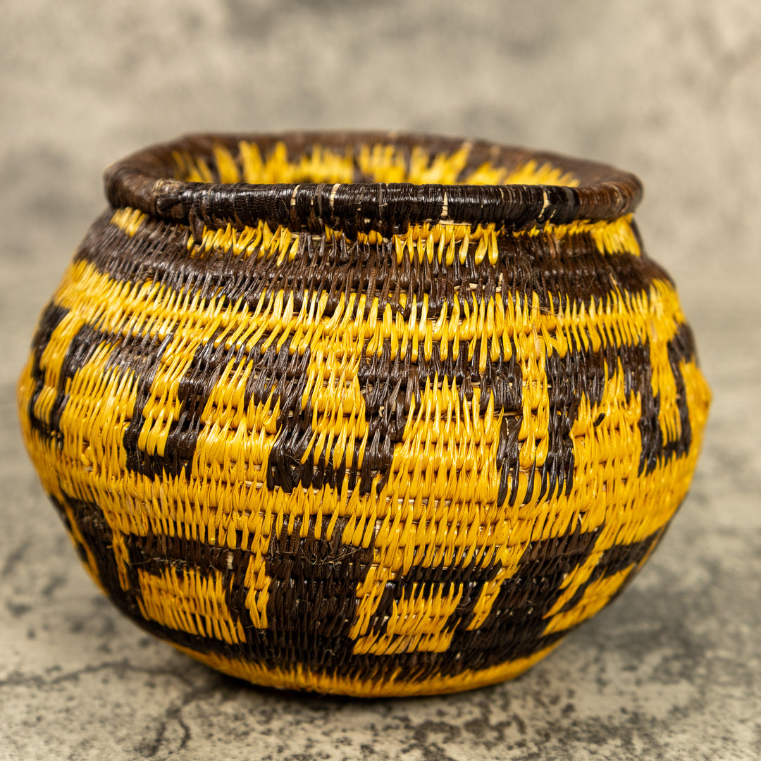 Vintage Brown And Gold Hand Woven Rainforest Basket