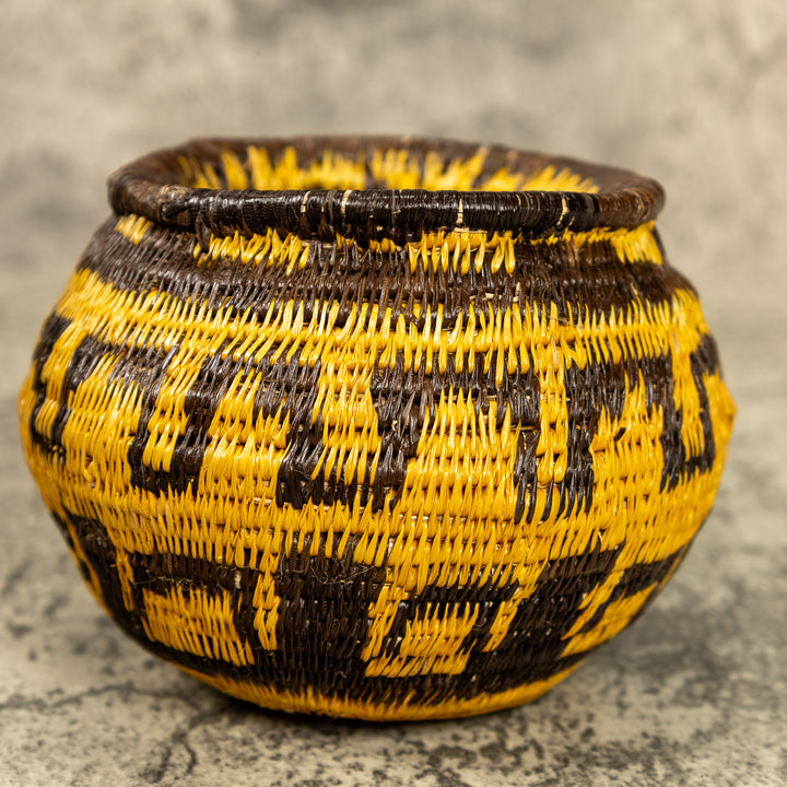 Vintage Brown And Gold Hand Woven Rainforest Basket