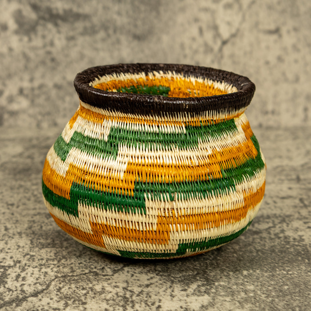 Green And Gold Hand Woven Rainforest Basket
