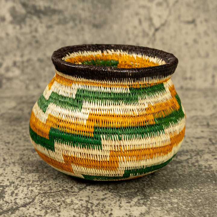 Green And Gold Hand Woven Rainforest Basket