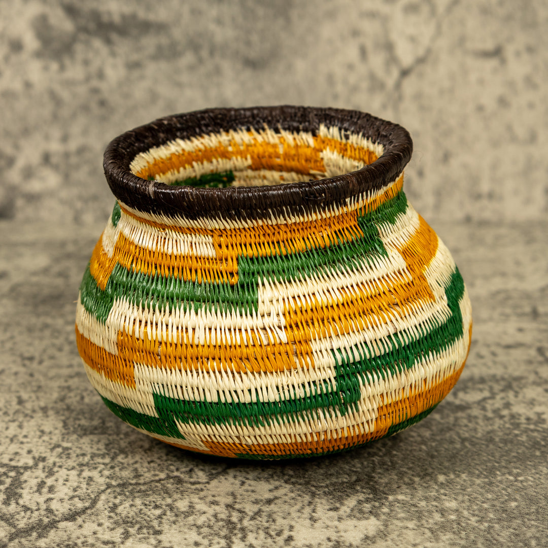 Green And Gold Hand Woven Rainforest Basket
