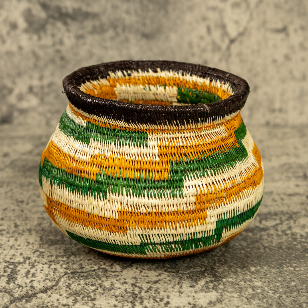 Green And Gold Hand Woven Rainforest Basket