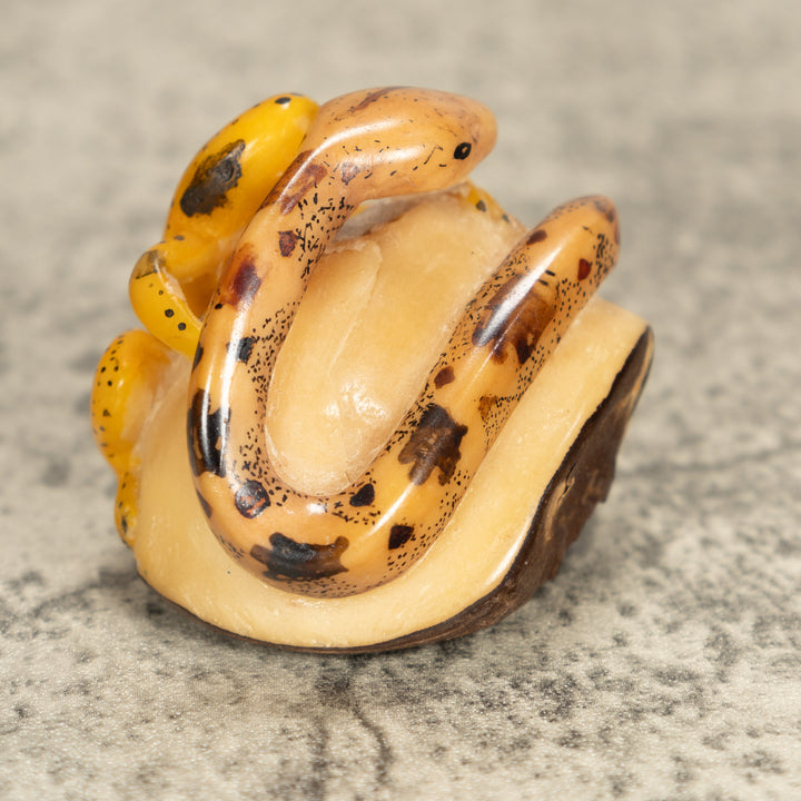 Vintage Frog With Snake Tagua Nut Carving