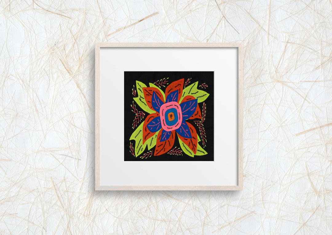 Multi-Color Floral Flower Orange And Blue Molita