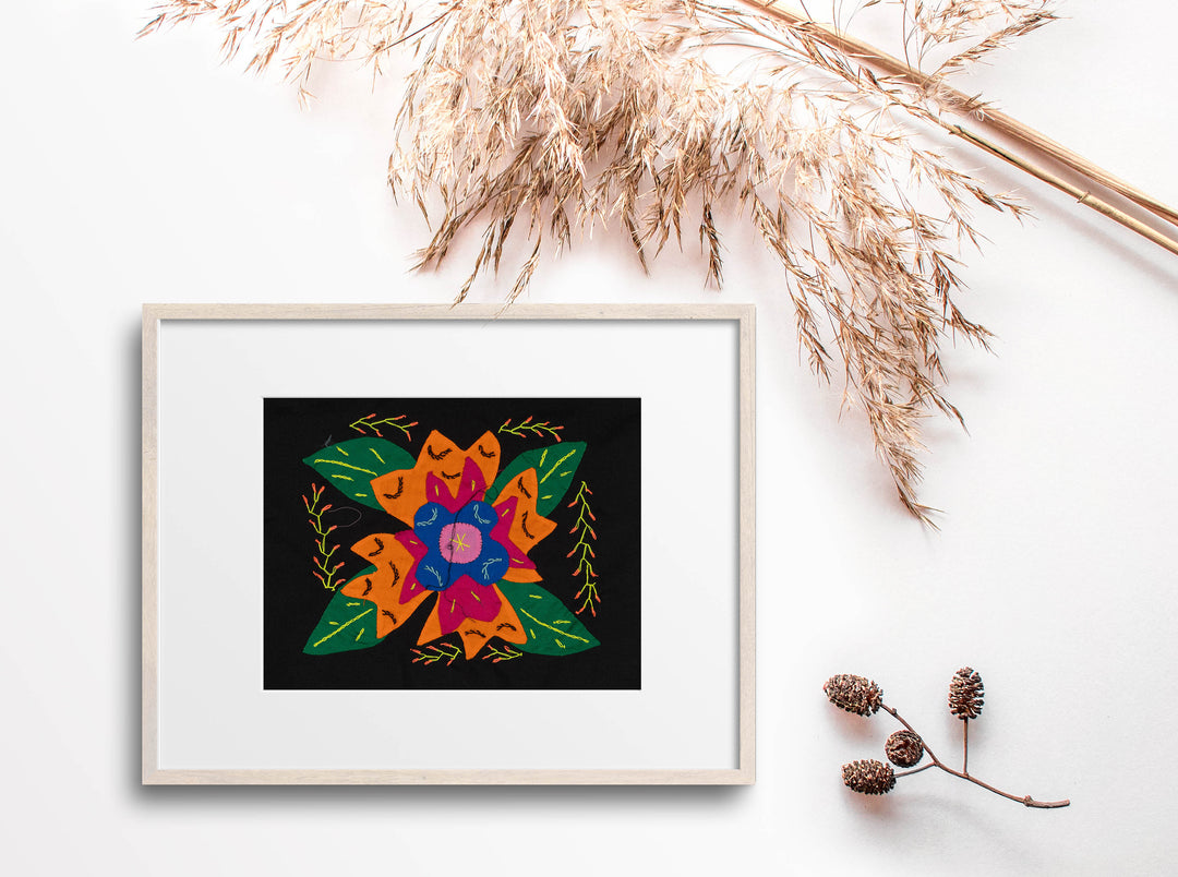 Multi-Color Floral Flower Orange And Blue Molita