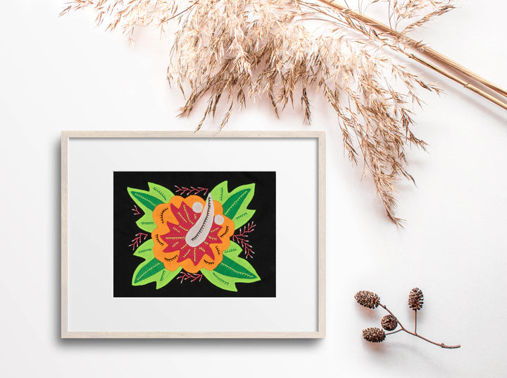 Multi-Color Floral Flower Orange And Green Molita