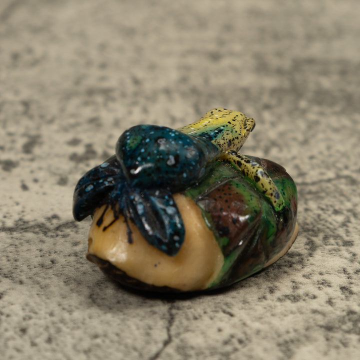 Blue And yellow Frog Tagua Carving