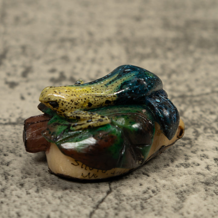 Blue And yellow Frog Tagua Carving