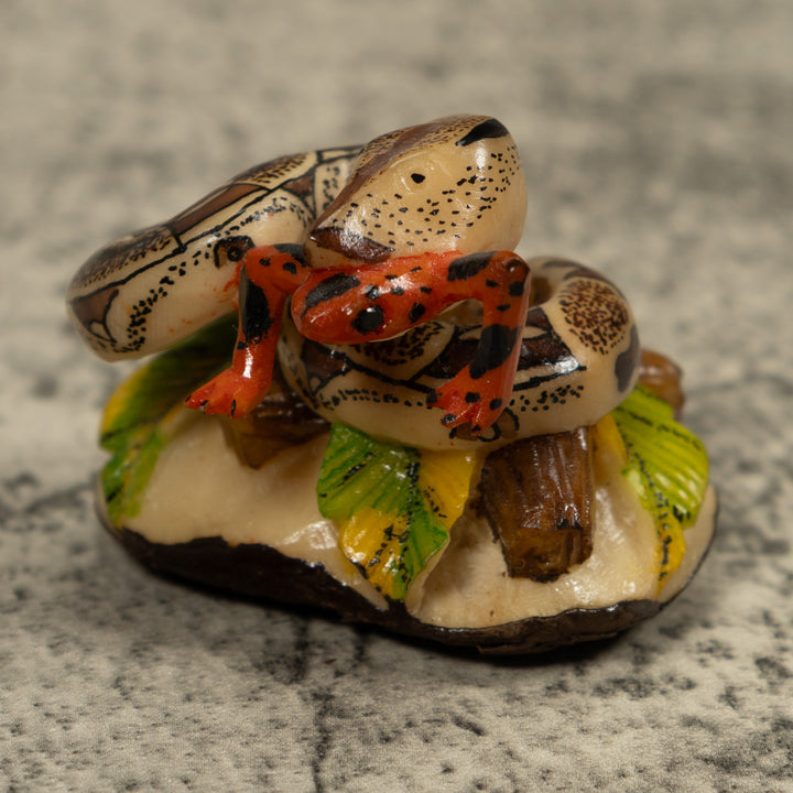 Snake Eating A Frog Tagua Carving