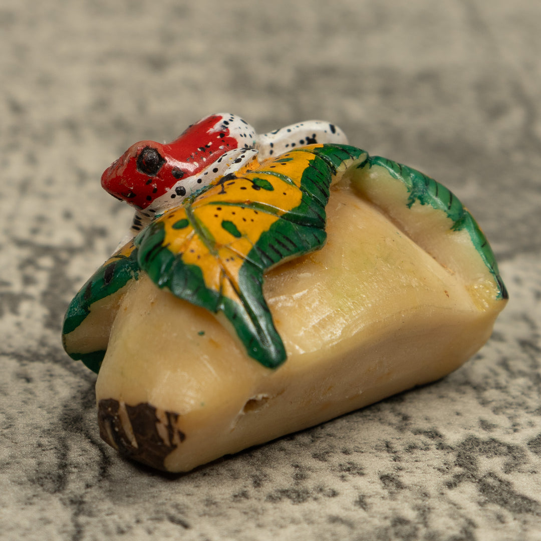 Red And White Frog Tagua Carving