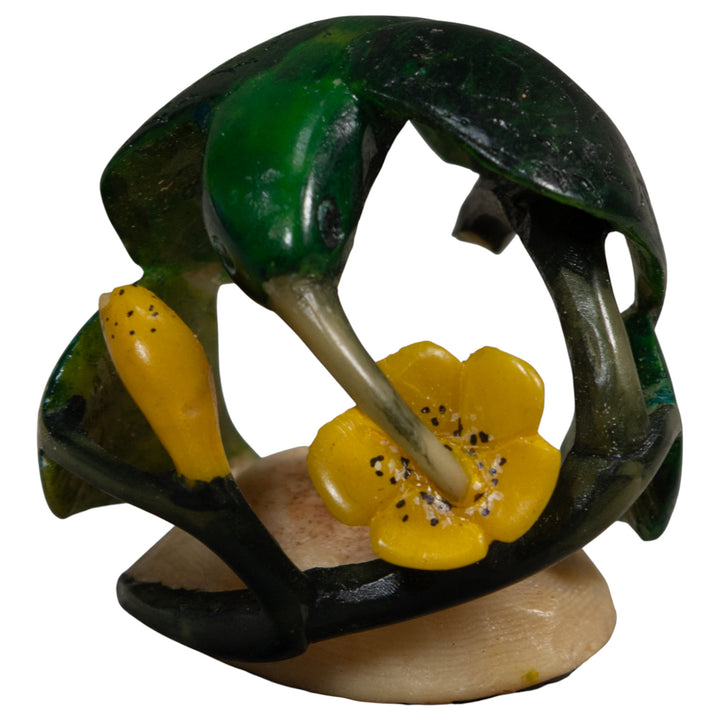 Vintage Green And Yellow Undercut Bird Tagua Carving
