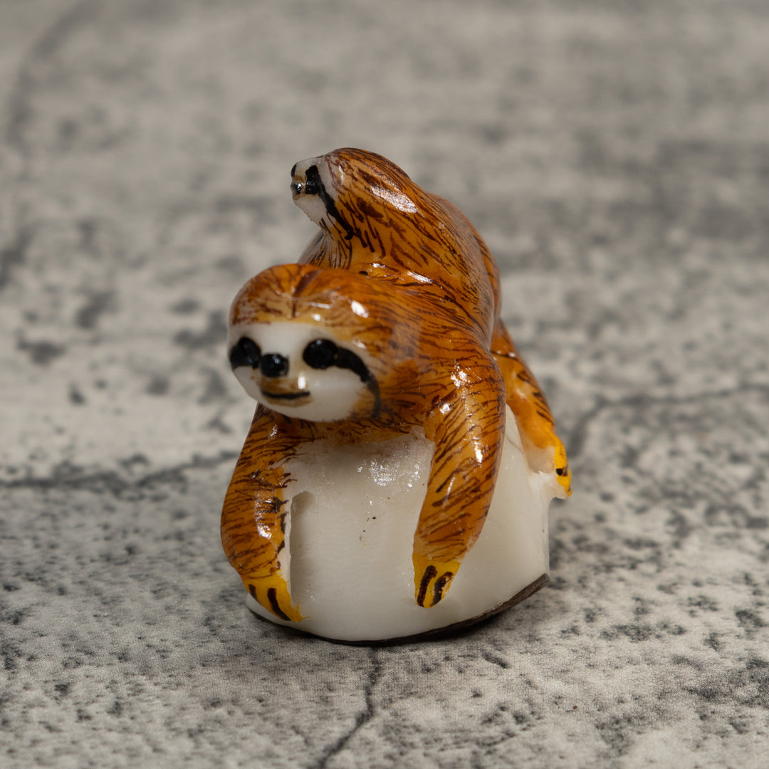 Sloth With Cub Tagua Carving