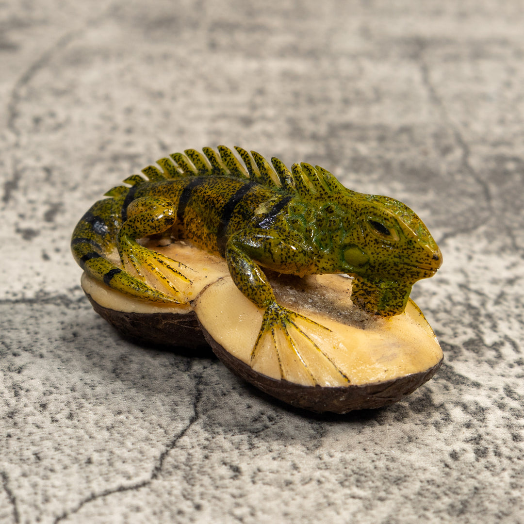 Double Nut Iguana Lizard Tagua Carving