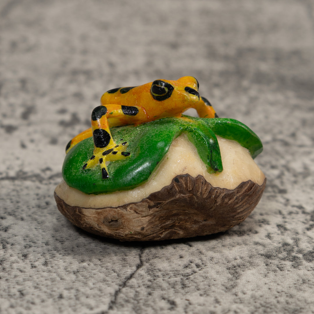 Black Gold And Green Poison Dart Frog Tagua Carving