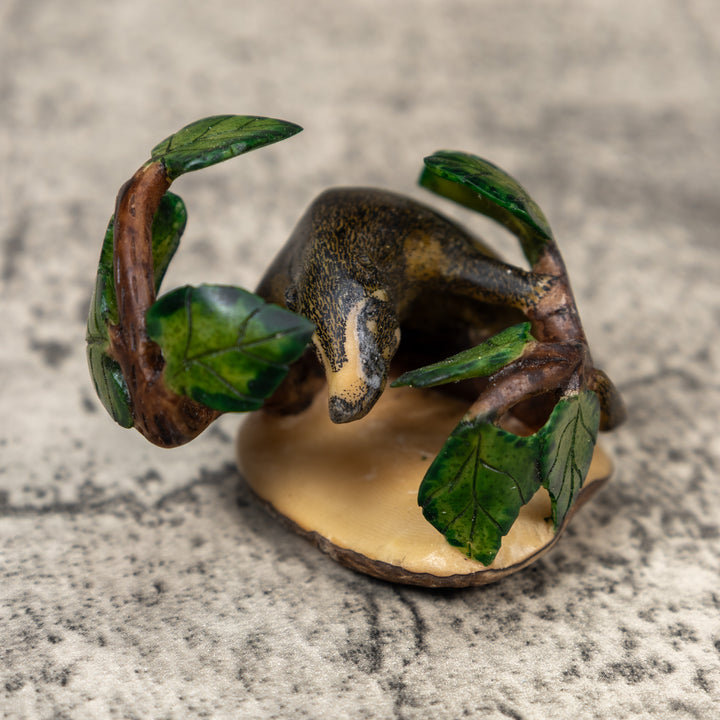 Coatimundi In Leaves Tagua Carving