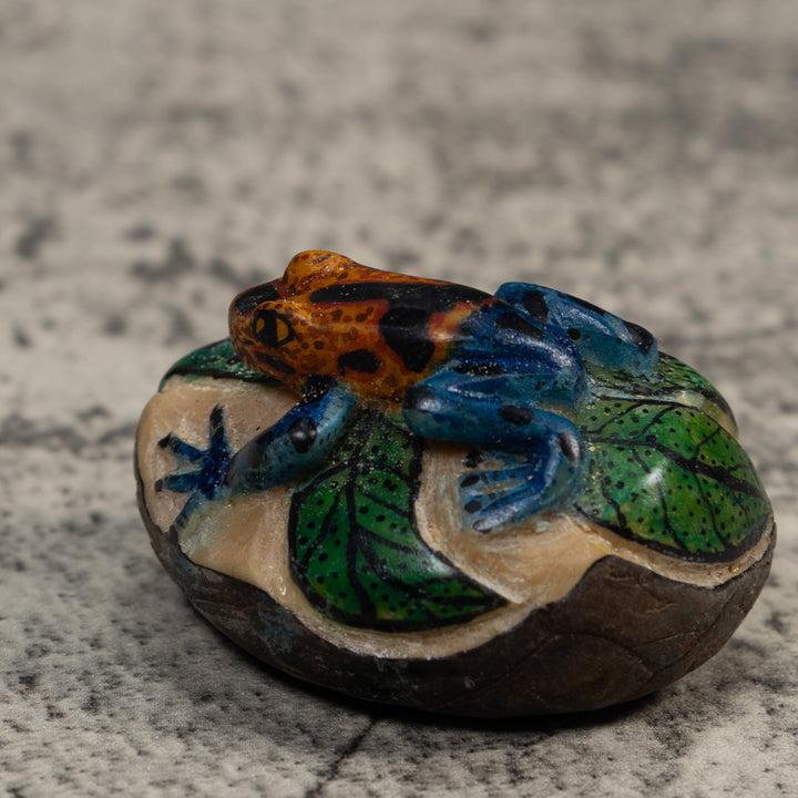 Orange Blue And Black FrogTagua Carving