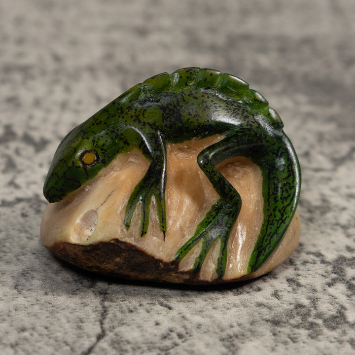 Vintage Green Iguana Lizard Tagua Carving